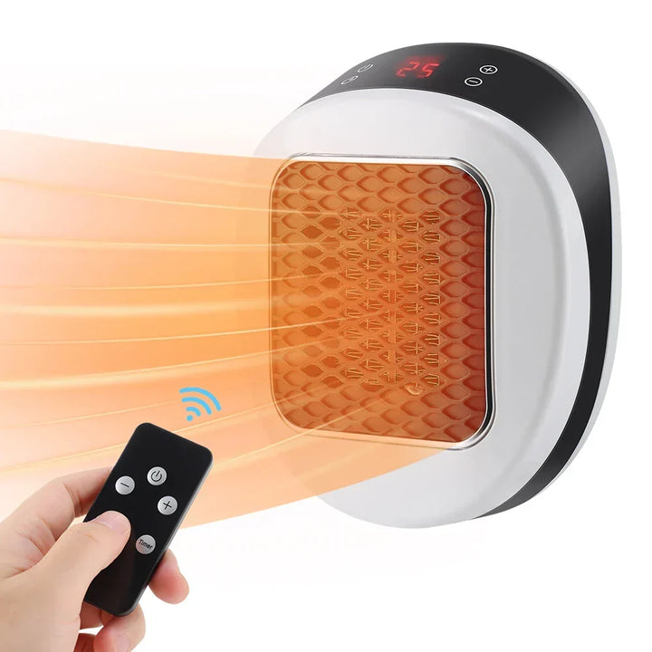 ThermoLux 600W mini väggvärmare | Kompakt elektrisk värmare med fjärrkontroll | Stickkontaktsvärmare med termostat och timer | Värmer på 3 sekunder